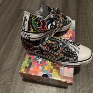 Ed Hardy Black and White Graphic Sneakers